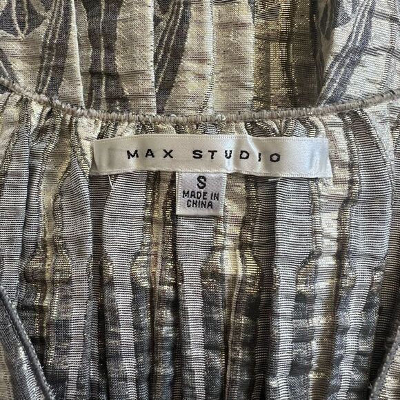 Max Studio Metallic Silver & Grey Pleated Stretchy Fit & Flare Dress - Picture 10 of 11